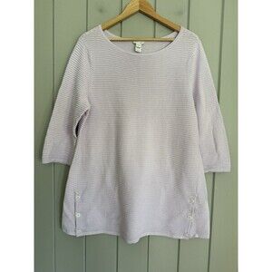 J. Jill Sweater L Large Tunic Ribbed Light Purple Cotton Linen Boat Neck Buttons